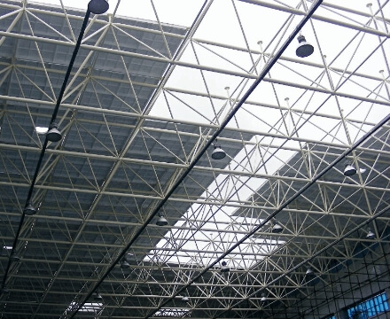 Triangular space frame design with bridging structure. The major