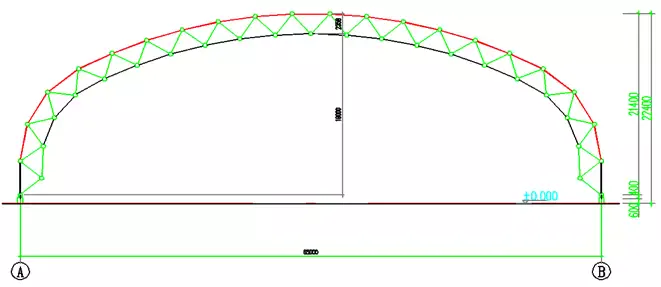 14-axis space frame structure elevation