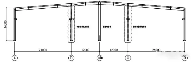 Figure 2 Elevation of steel frame of reinforced steel beam scheme