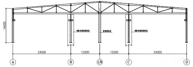 Figure 4 Elevation of steel frame with additional truss solution